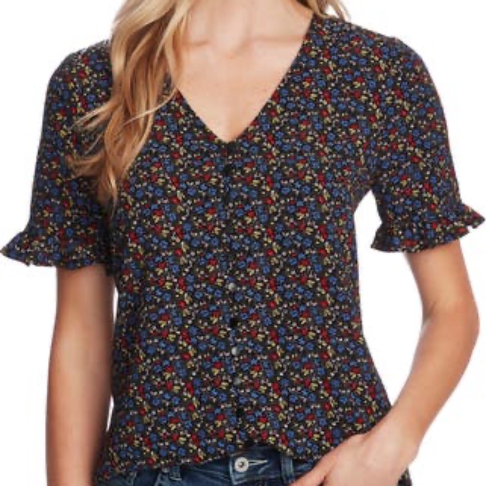 CeCe Ruffle Blouse L 12 Black